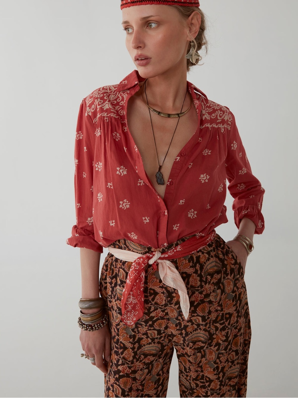 Maison Hotel Ziggy Blouse Cotton Red Pink White Floral Size Small Bohemian Boho